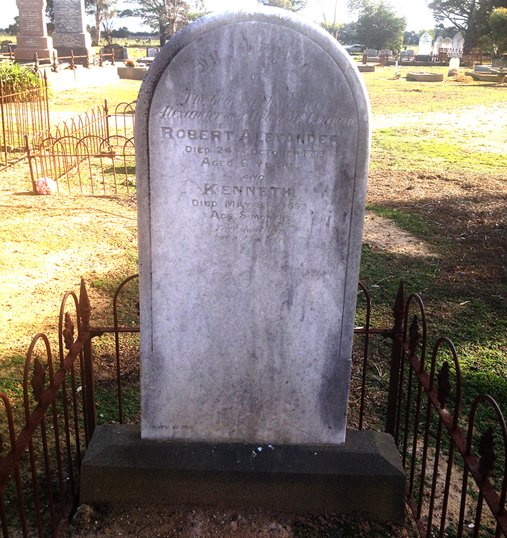 Photo of headstones/Robert Alexander McLennan d1888 hdstn Little Rvr cem Vic